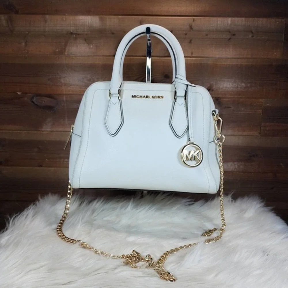 Michael Kors White Ayden Medium Saffiano Leather Satchel
